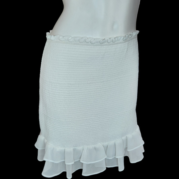 1. State Smocked Double Ruffle Hem Mini Skirt In White Women's Size Small NWT - Picture 9 of 11